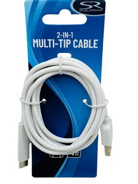 Solaray 2-In-1 Multi-Tip Cable Micro USB To Type-C 4ft White Charging Cable